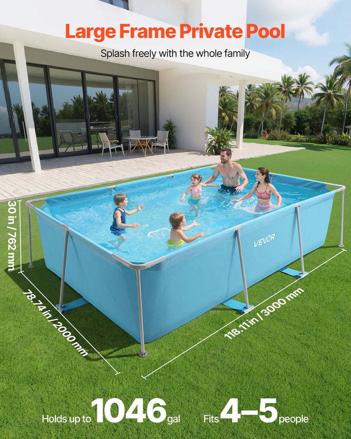 Steel Frame Above Ground Swimming Pool 118 X 78 X 30 In Rectangular Blue