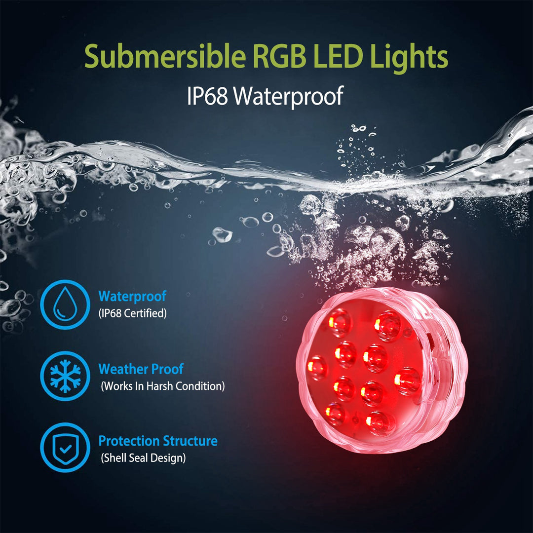 RGB Submersible Pool Lights | 4-Pack with Remote | IP68 Waterproof | 16 Color Modes