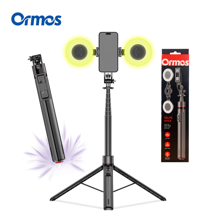 Selfie Stick Tripod with Fill Light – Extendable Phone Stand with Wireless Remote