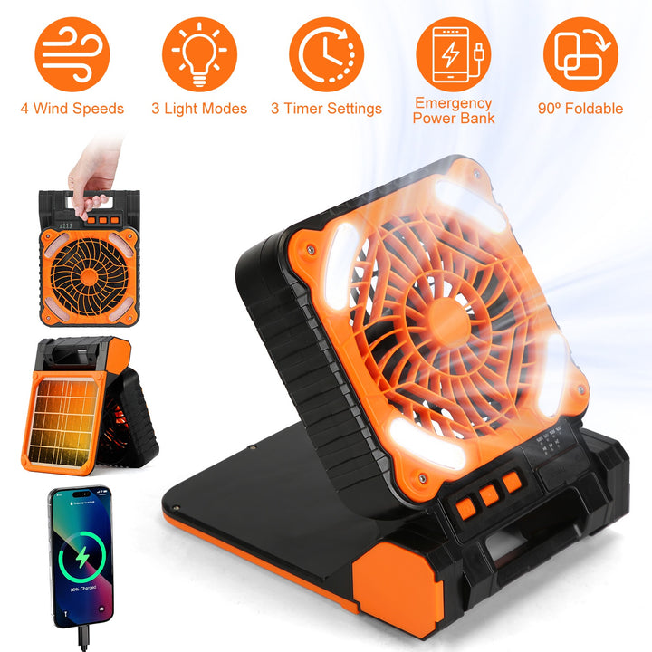 Solar Beach &amp; Pool Fan with LED Lantern | 5200mAh Rechargeable, 4 Speeds &amp; Power Bank