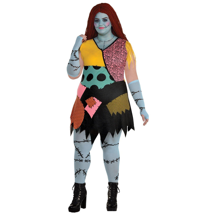 Party City Sally Costume for Women The Nightmare Before Christmas - Costume Includes Patchwork Dress Red Wig Arm Warmers &amp; Tights - Costumes for Halloween Birthday Parties &amp; Themed Event
