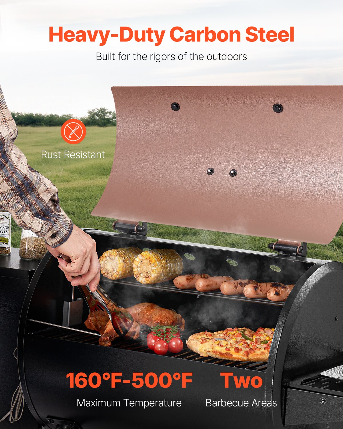 Wood Pellet Grill Smoker Outdoor Electric BBQ Grills 456 Sq.in Cook Area