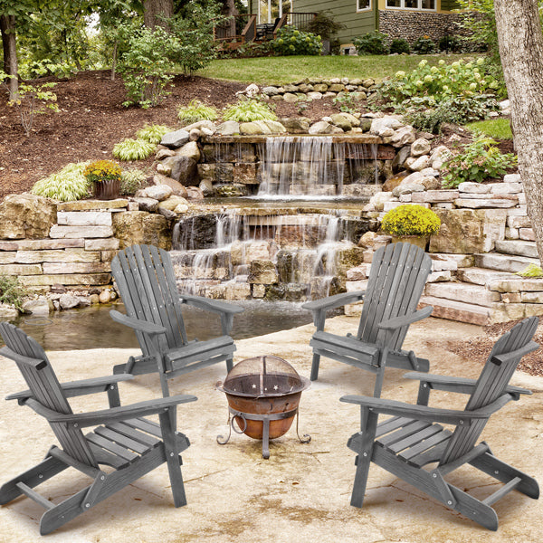 Adirondack Chair Set of 2 | Solid Wood | Folding | Gray | Outdoor Patio