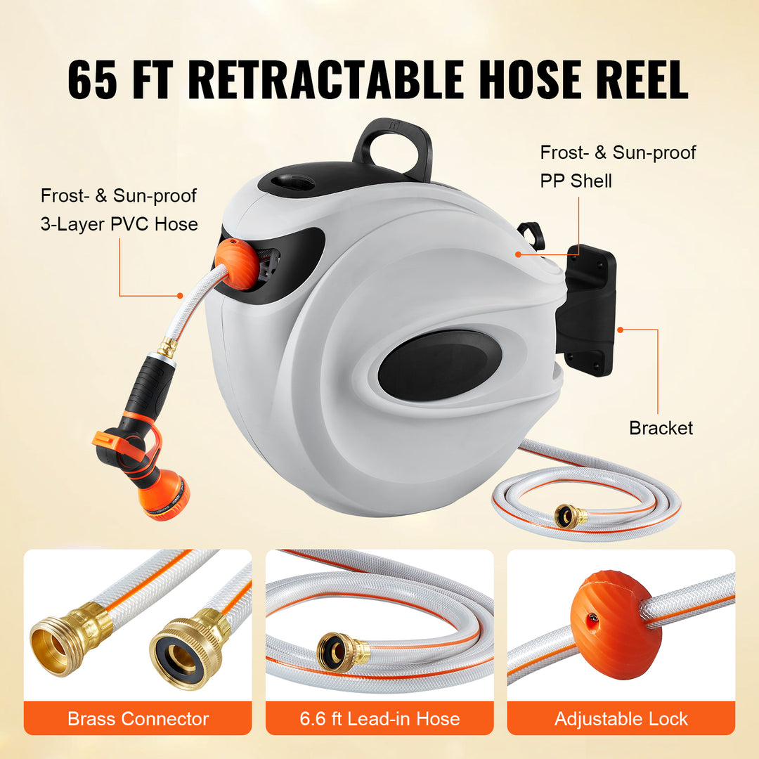 VEVOR Retractable Hose Reel Water Hose Reel   Swivel Wall-Mounted