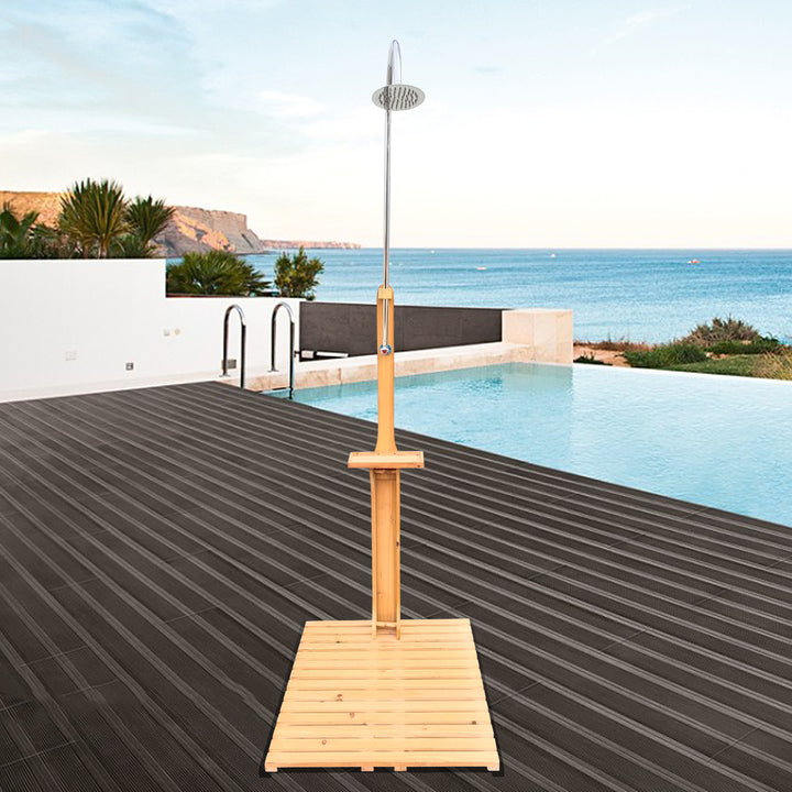 Outdoor Wood Pool Shower with Chassis Board | Poolside &amp; Garden