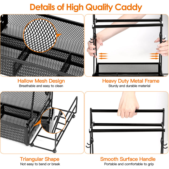 Metal Grill Caddy &amp; Utensil Organizer with Paper Towel Holders, Side Basket &amp; Hooks for Outdoor BBQ, Camping &amp; Kitchen