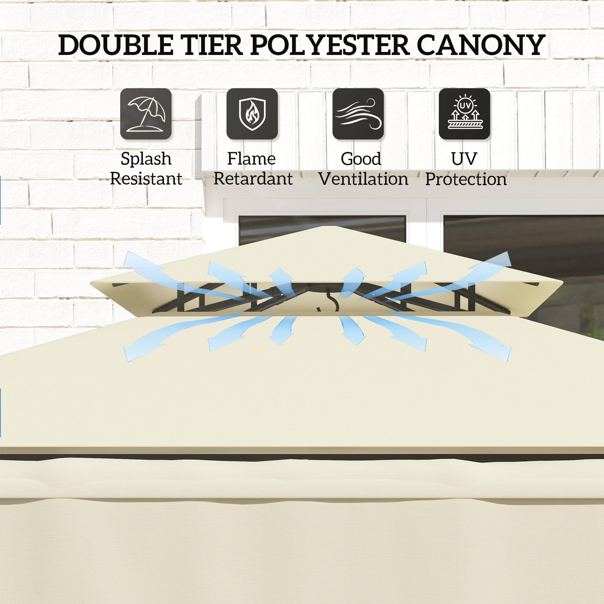 8' x 5' Outdoor Grill Gazebo, Barbecue Gazebo Shelter with Side Awning, 2 Side Shelves and 6 Hooks, Beige