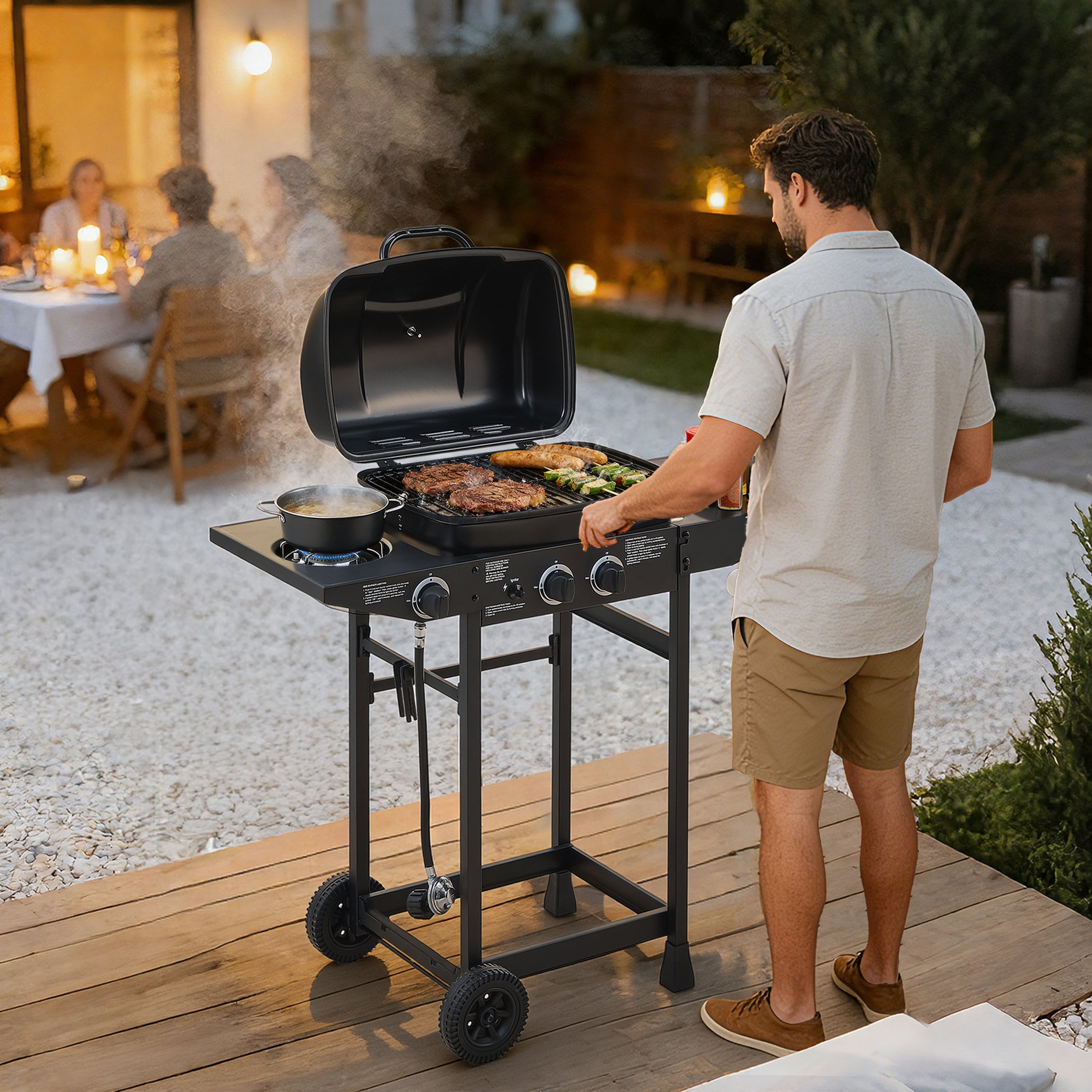 2-Burner Outdoor Propane Gas Grill | 24,000 BTU | Side Burner & Side Tables