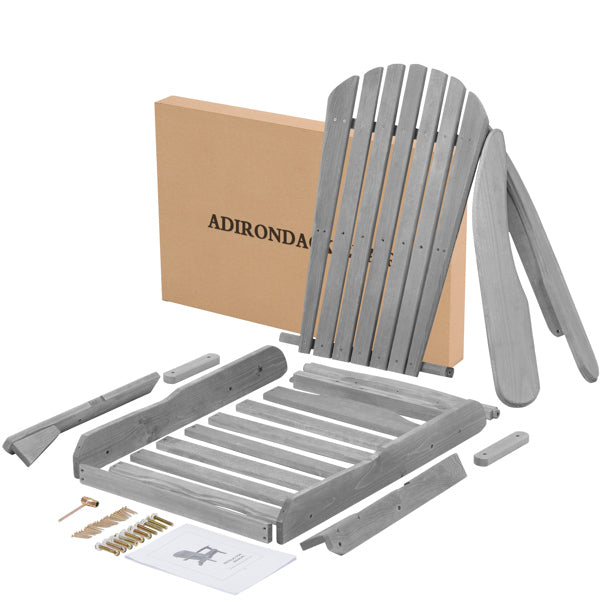 Adirondack Chair Set of 2 | Solid Wood | Folding | Gray | Outdoor Patio
