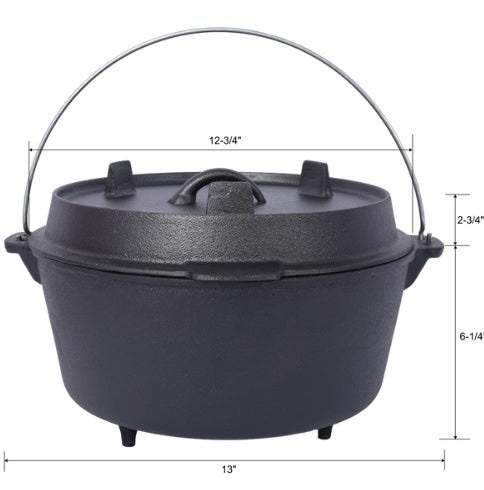 Pre-Seasoned Cast Iron Dutch Oven for Camping, Fireplace Cooking, BBQ &amp; Baking, with Lid &amp; Leg Base