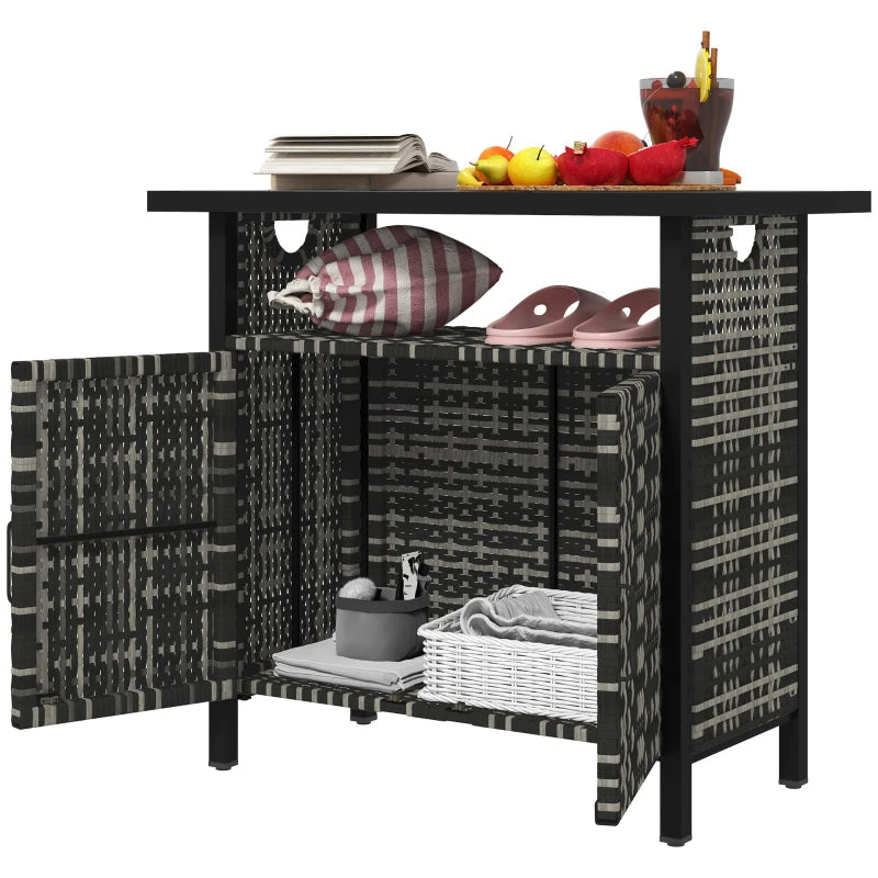 Outdoor Pool Towel Storage Cabinet | PE Rattan &amp; Steel | Mixed Gray