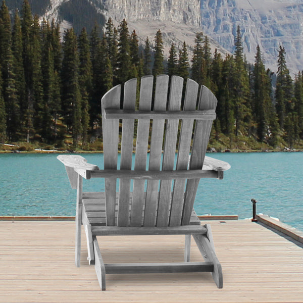 Adirondack Chair Set of 2 | Solid Wood | Folding | Gray | Outdoor Patio