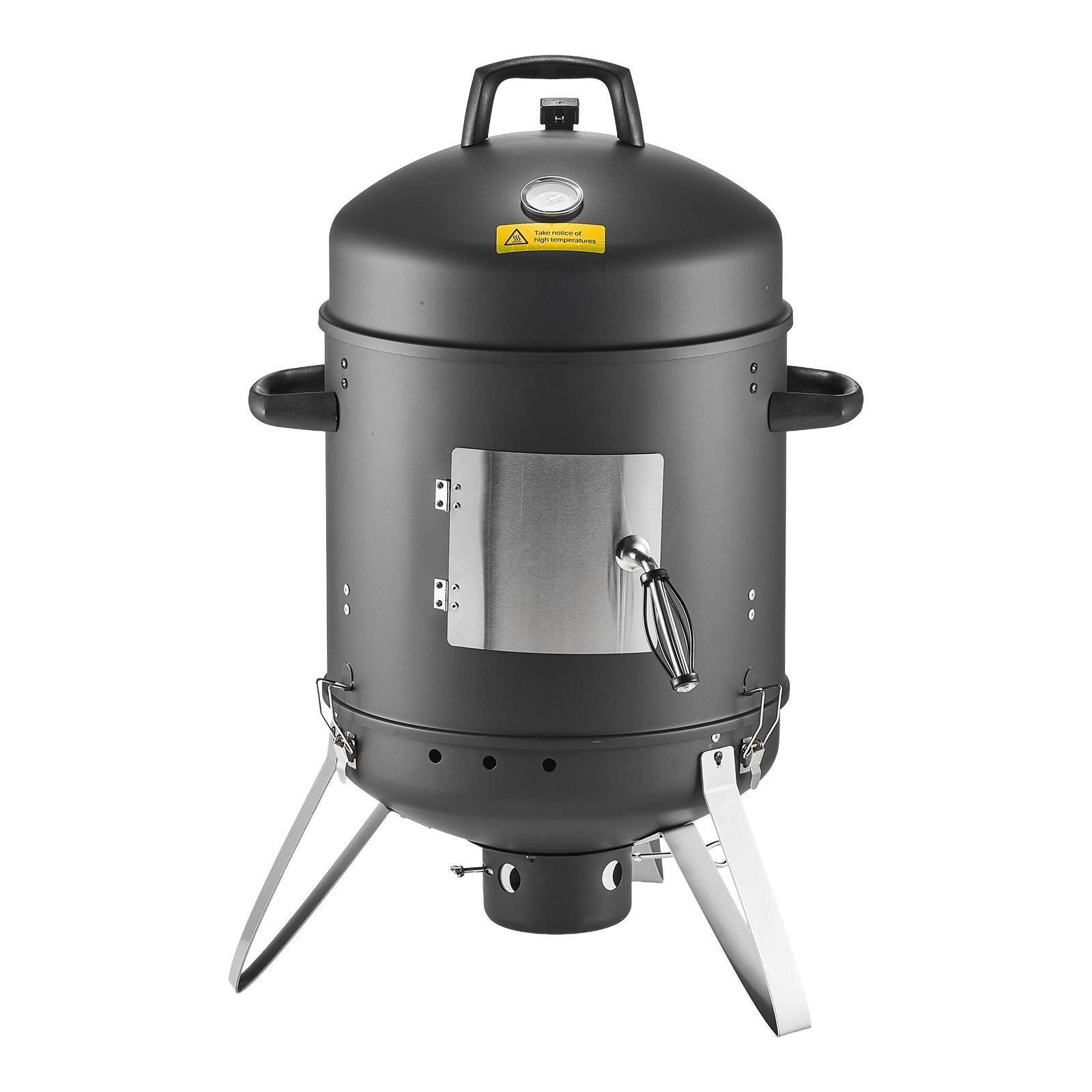 Charcoal Smoker, 16" Vertical Charcoal BBQ Grill, Coated Steel Barbecue Smoker With 2 Grilling Grates, Thermometer, Air Vents & Removable Ash Tray, Ideal For Backyard Patio Parties Cooking