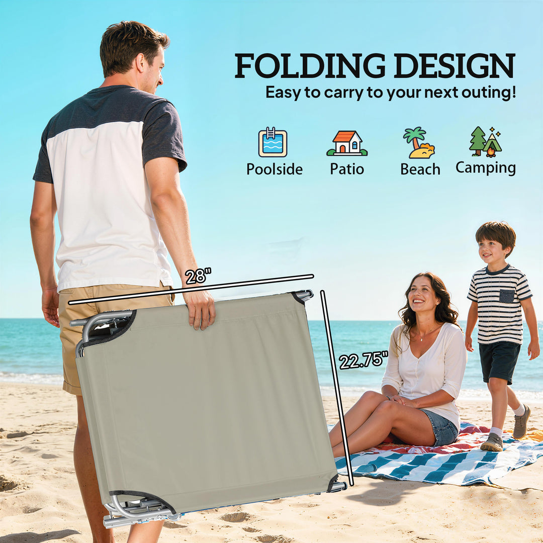 Outdoor Pool Chaise Lounge Chair | Folding Tanning Chair with Detachable Sun Shade | Cream White