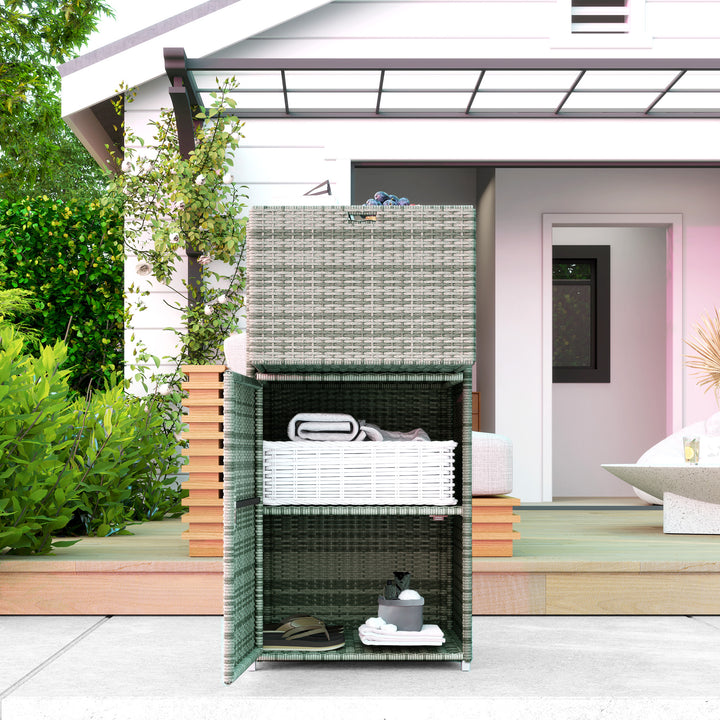 Outdoor Towel Rack for Pool w/ Drawer &amp; Cabinet, Gray