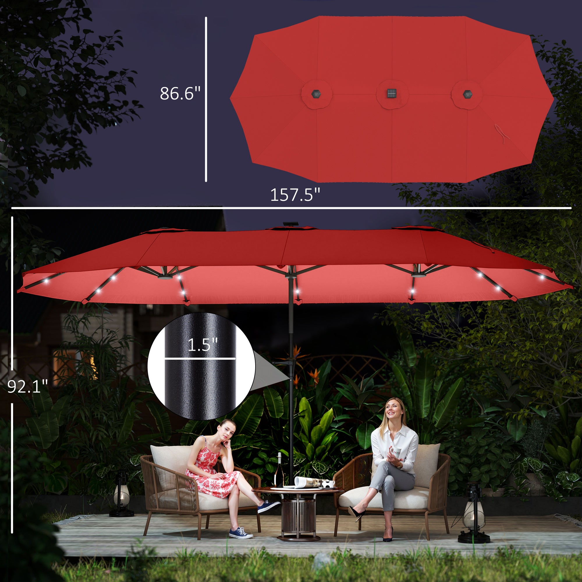 13ft Double-Sided Market Umbrella, Large Patio Umbrella with Solar Lights