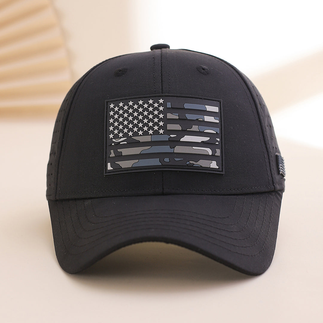 Cross-border Fashion Breathable Mesh Baseball Cap With Classic Contrasting Color National Flag Label And Curved Brim Baseball Cap. Suitable For Casual Outings And Versatile Wear.