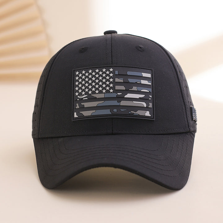 Cross-border Fashion Breathable Mesh Baseball Cap With Classic Contrasting Color National Flag Label And Curved Brim Baseball Cap. Suitable For Casual Outings And Versatile Wear.