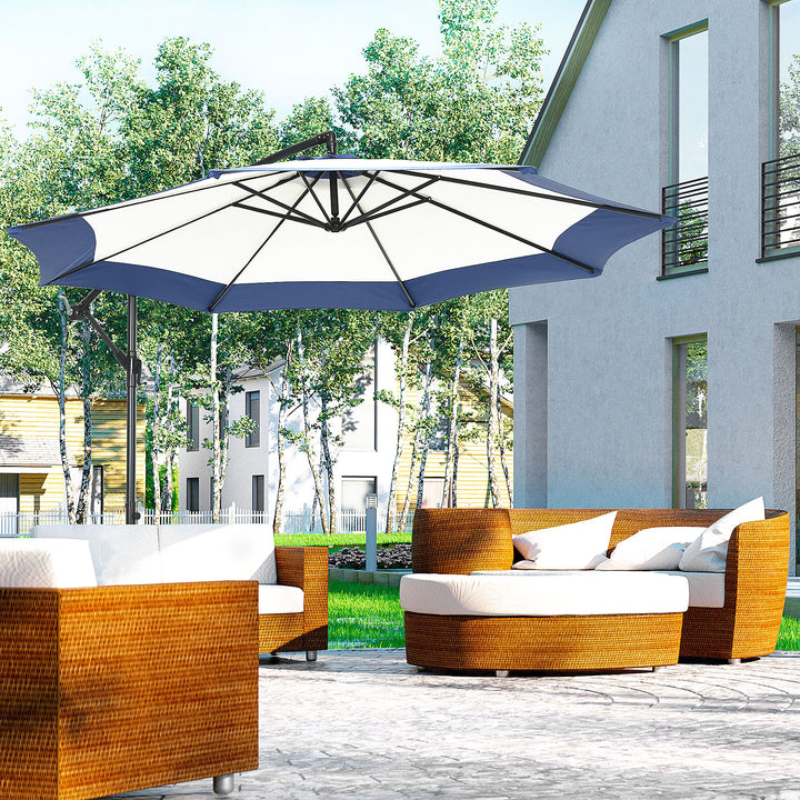 10 FT Cantilever Offset Patio Umbrella with Crank &amp; Cross Base | Navy Blue
