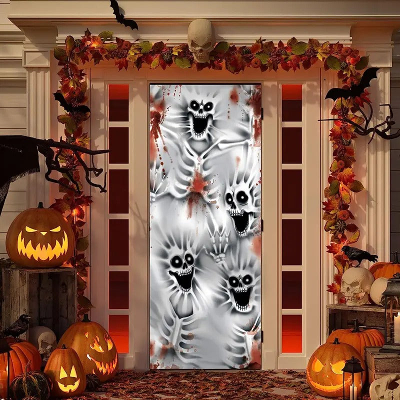 3D Scary Skeleton Door Cover for Indoor Outdoor Decor