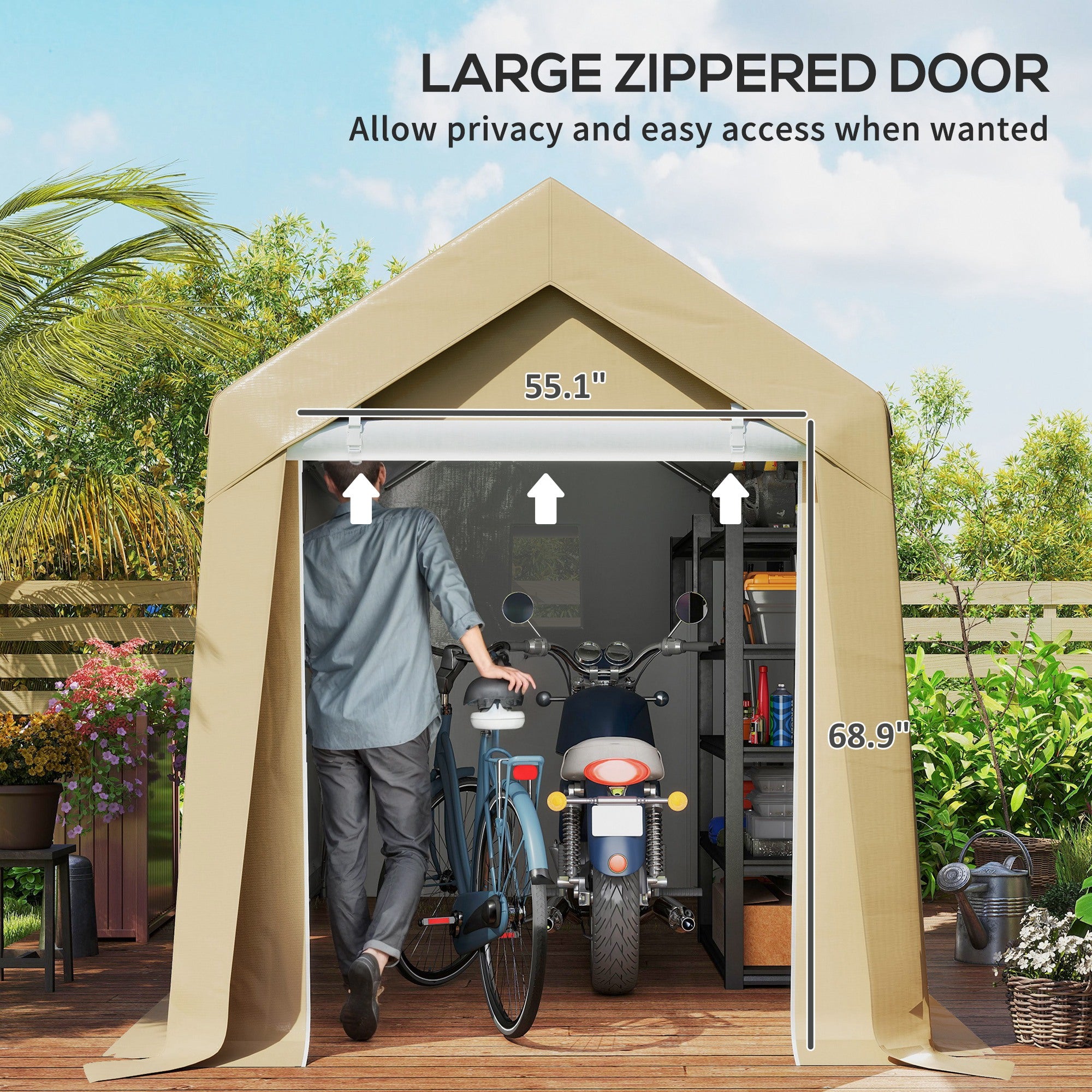 Galvanized 7' x 12' Outdoor Storage Tent, Heavy Duty and Waterproof Portable Shed for Bike, Motorcycle, Tools, Beige