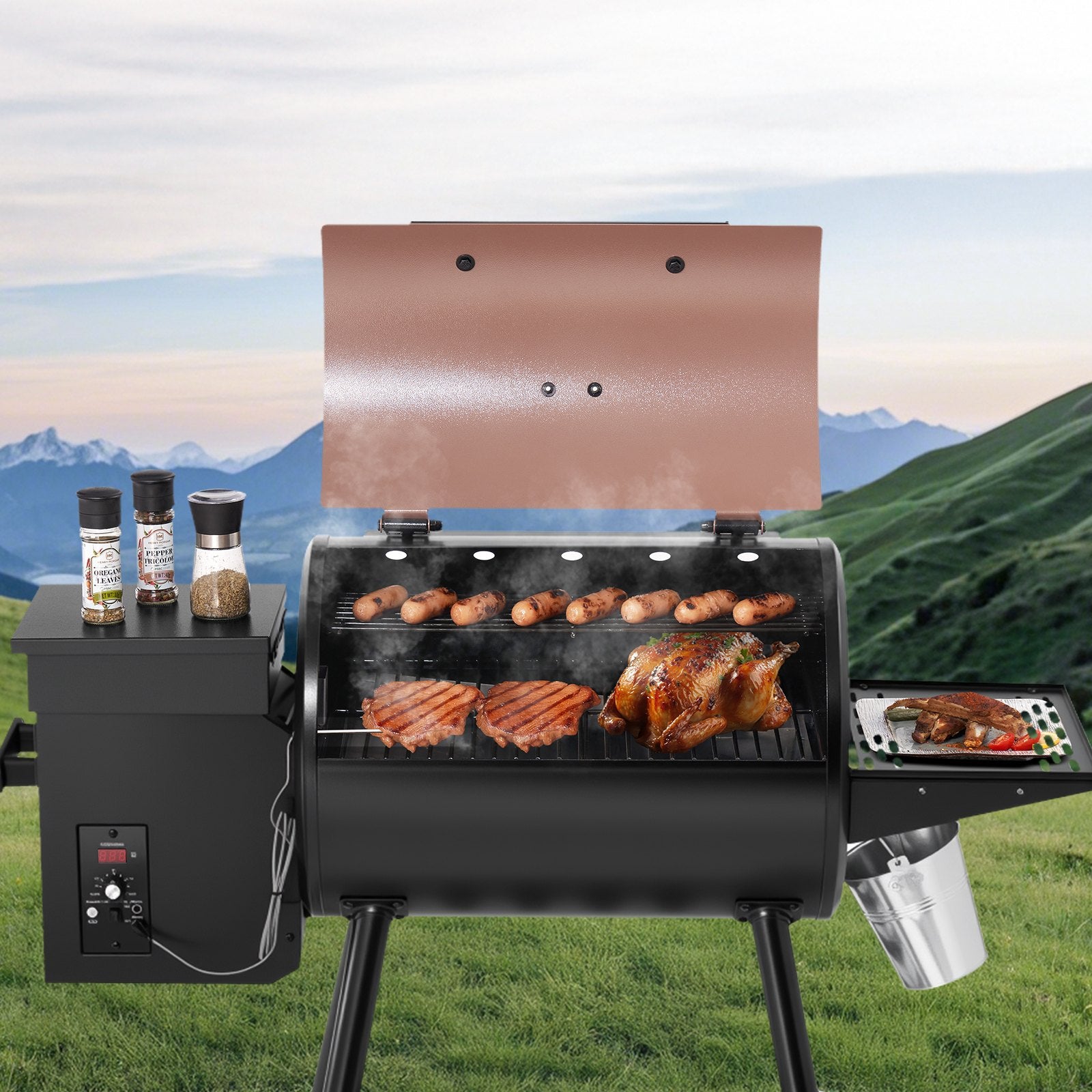 Wood Pellet Grill Smoker Outdoor Electric BBQ Grills 456 Sq.in Cook Area