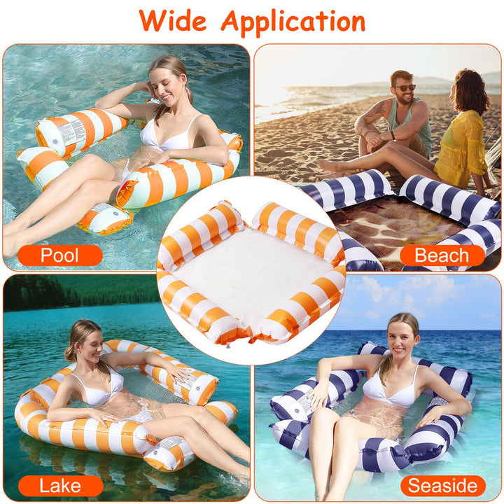 Inflatable Pool Float Set | 3-Pack | 2 Water Hammocks + Drink &amp; Snack Float | Air Pump Included