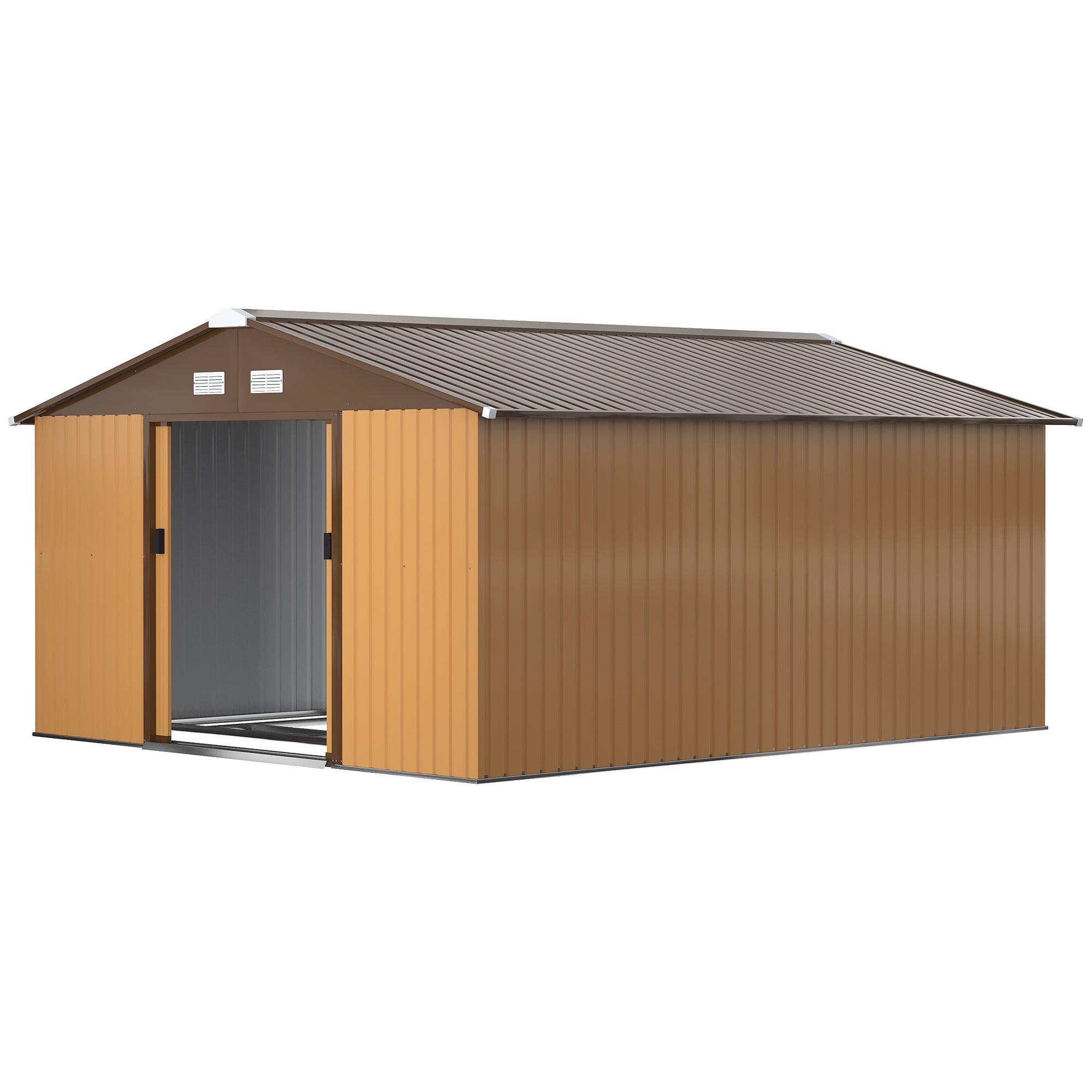 Garden Metal Shed, Storage Shed & Utility Storage with Double Locking Doors for Bike, Yard Tools, Brown