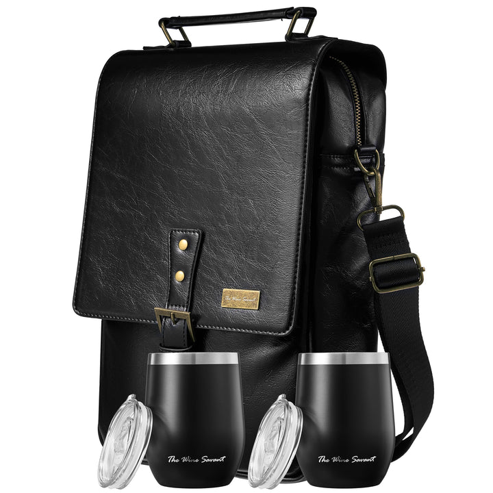 3 Bottle Wine Tote Bag with Tumblers and Opener, Gifts for Women, Premium Leather