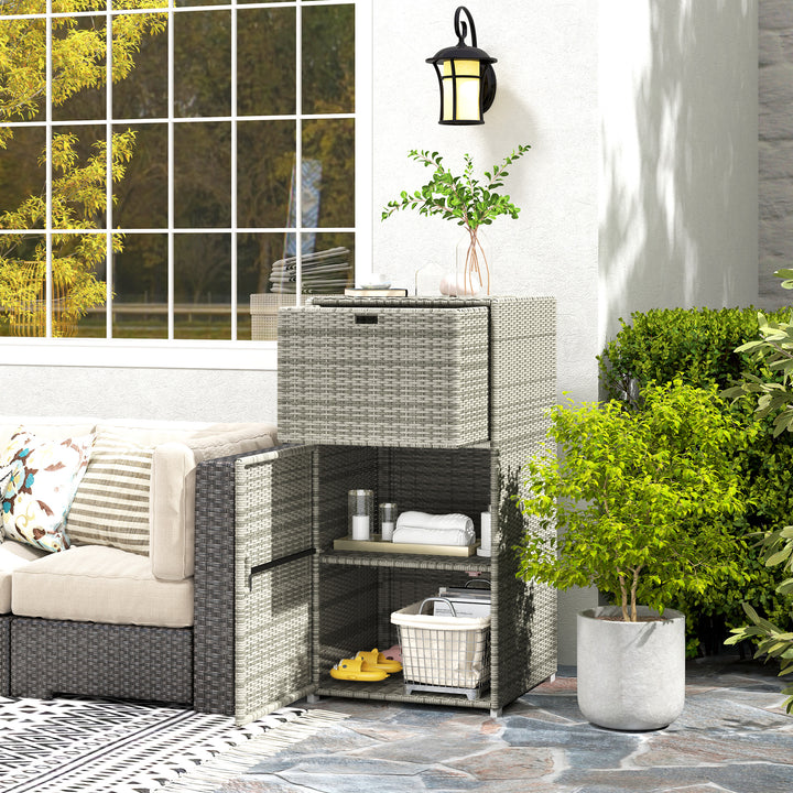 Outdoor Towel Rack for Pool w/ Drawer &amp; Cabinet, Gray
