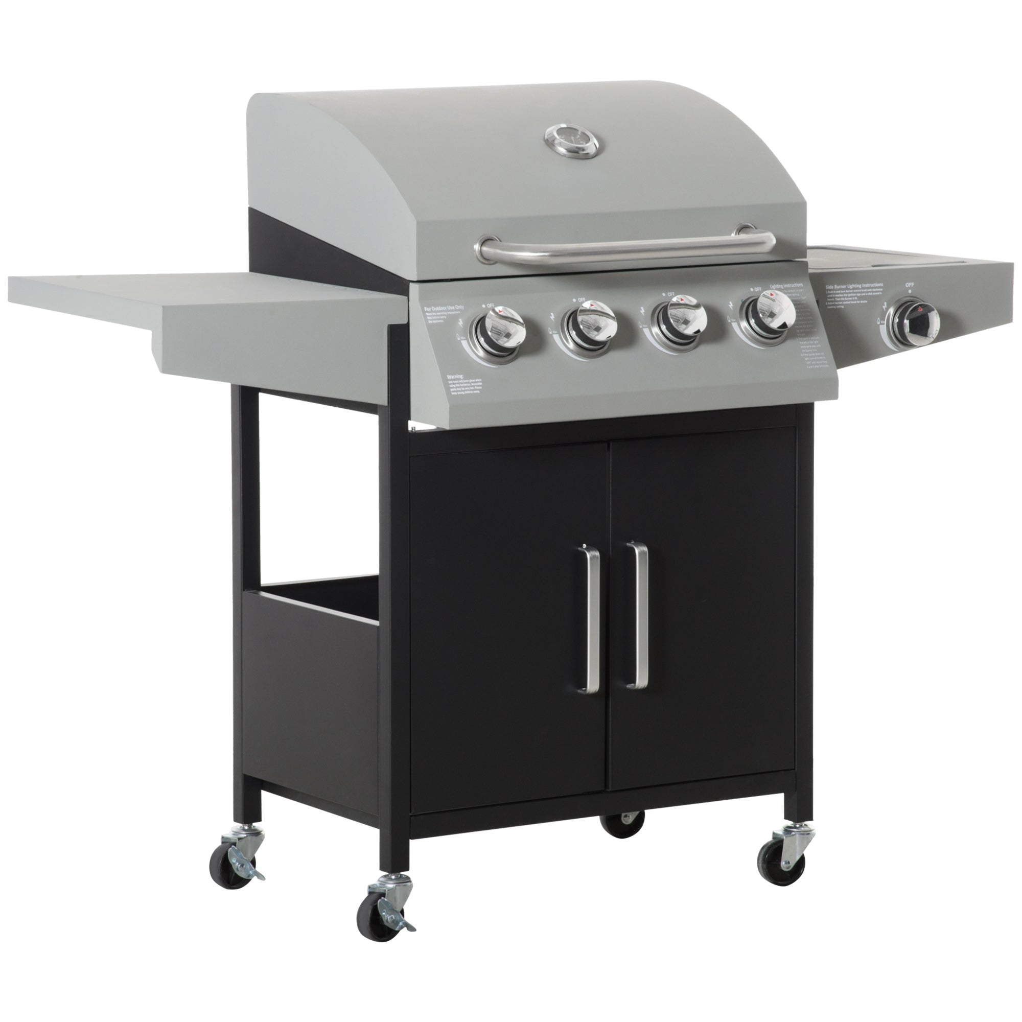52" Outdoor Propane Gas Grill, Side Burner, Warming Rack & Storage Cabinet