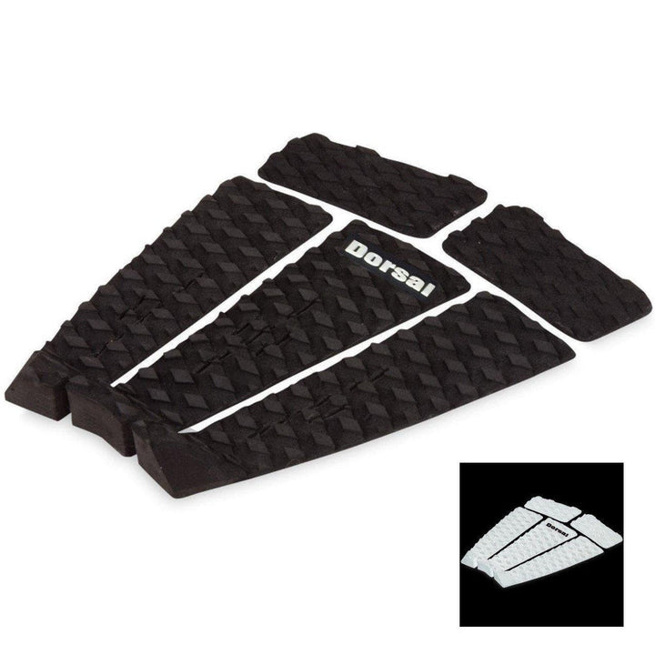 DORSAL Five 5 Piece EVA Surfboard Deck Traction Pads with Kicker Tail for Stomp Skimboards, Surf Boards, Fish Board, Funboard Black/White-0