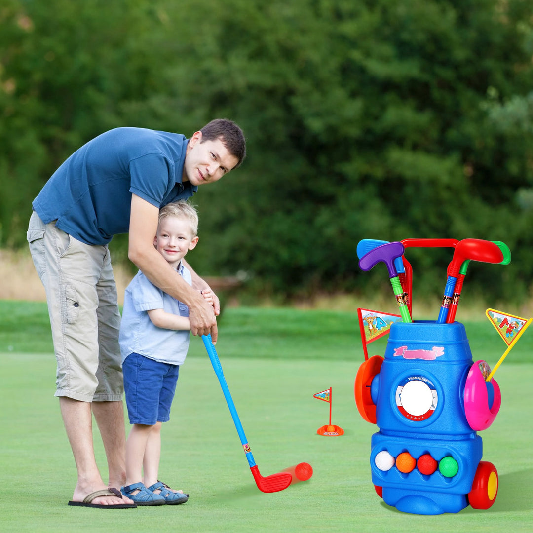 Toddler Golf Set with 4 Clubs, 4 Balls, Golf Cart, 2 Holes &amp; Flags | Kids Indoor &amp; Outdoor Golf Toy