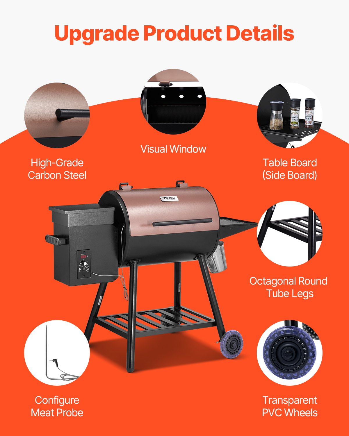 Wood Pellet Grill Smoker Outdoor Electric BBQ Grills 456 Sq.in Cook Area