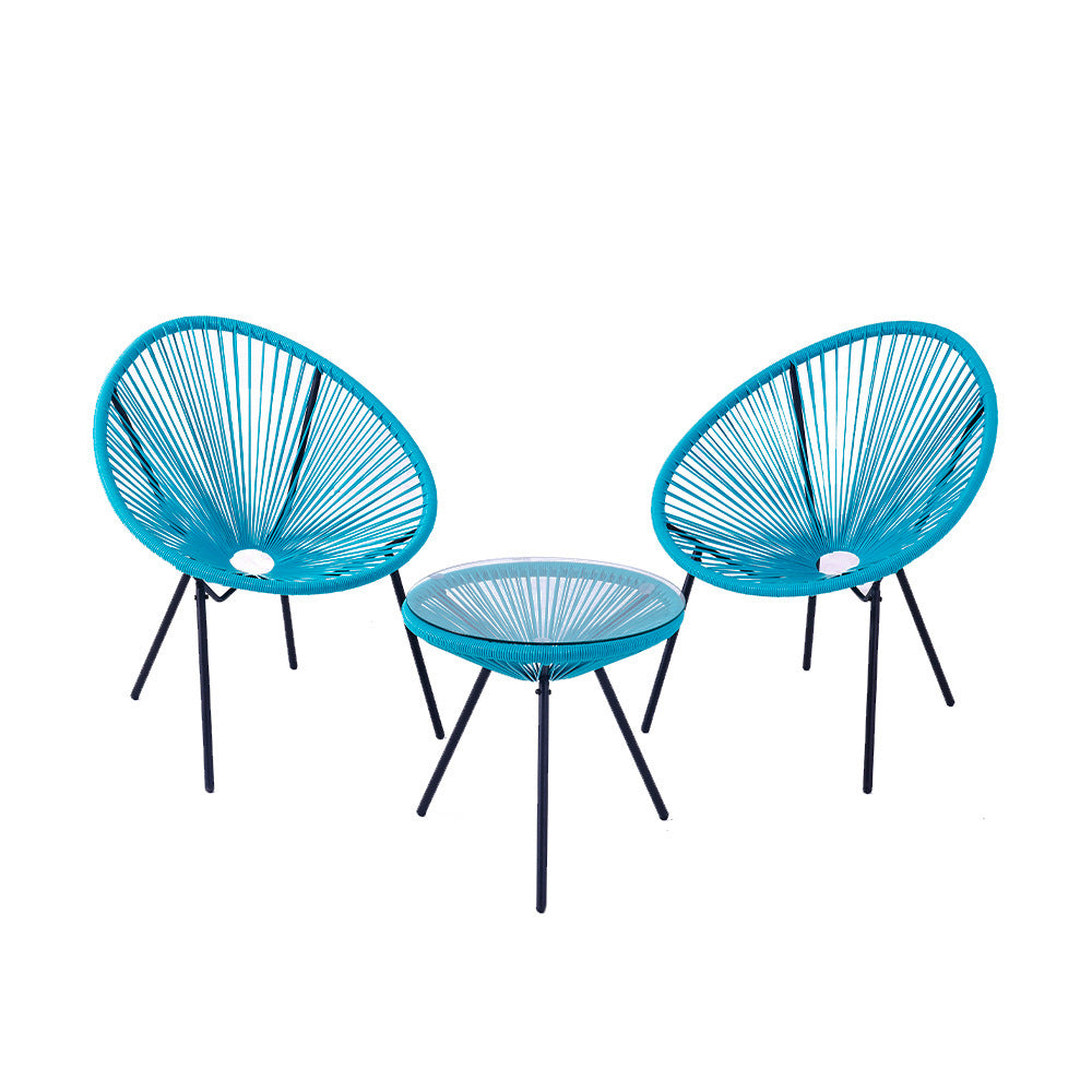 3-Piece Outdoor Patio Rattan Chair Set with Table