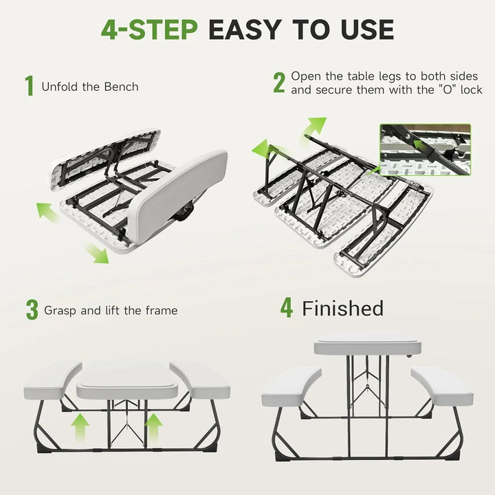 Picnic Table with Benches, Durable All-Weather Steel Frame, Stable &amp; Easy to Clean, Portable Camping Table and Chairs for Outdoo
