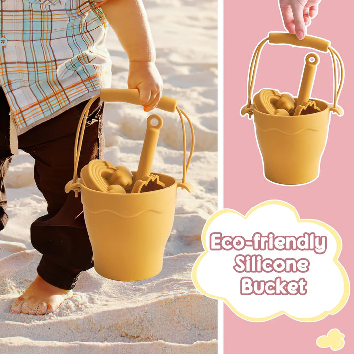8-Piece Silicone Beach Toy Set | Bucket, Shovel &amp; Sand Molds