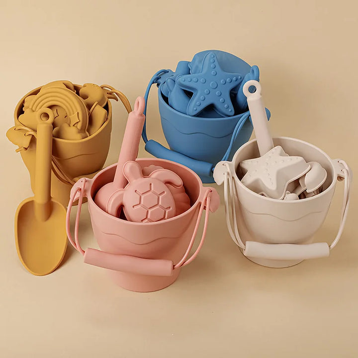 8-Piece Silicone Beach Toy Set | Bucket, Shovel &amp; Sand Molds