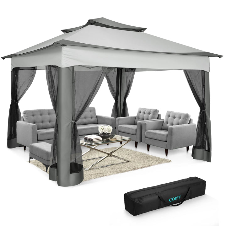 11x11 ft Pop-Up Gazebo Pavilion with Mosquito Netting | Outdoor Canopy Tent with Carry Bag | Garden, Backyard &amp; Patio
