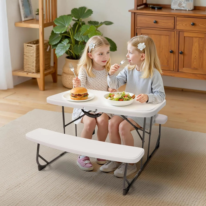 Picnic Table with Benches, Durable All-Weather Steel Frame, Stable &amp; Easy to Clean, Portable Camping Table and Chairs for Outdoo