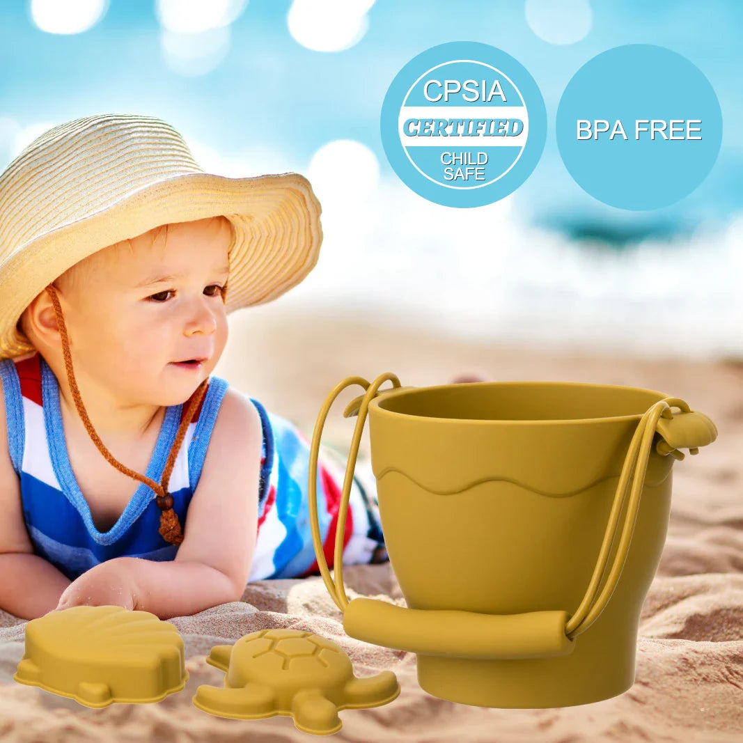 8-Piece Silicone Beach Toy Set | Bucket, Shovel &amp; Sand Molds