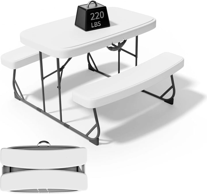 Picnic Table with Benches, Durable All-Weather Steel Frame, Stable &amp; Easy to Clean, Portable Camping Table and Chairs for Outdoo