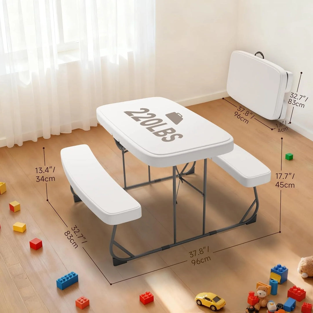 Picnic Table with Benches, Durable All-Weather Steel Frame, Stable &amp; Easy to Clean, Portable Camping Table and Chairs for Outdoo
