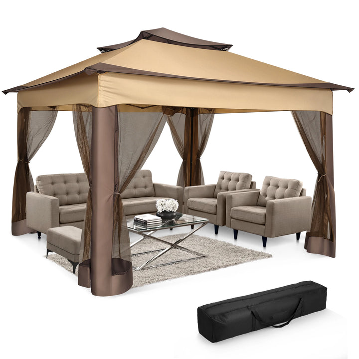 11x11 ft Pop-Up Gazebo Pavilion with Mosquito Netting | Outdoor Canopy Tent with Carry Bag | Garden, Backyard &amp; Patio
