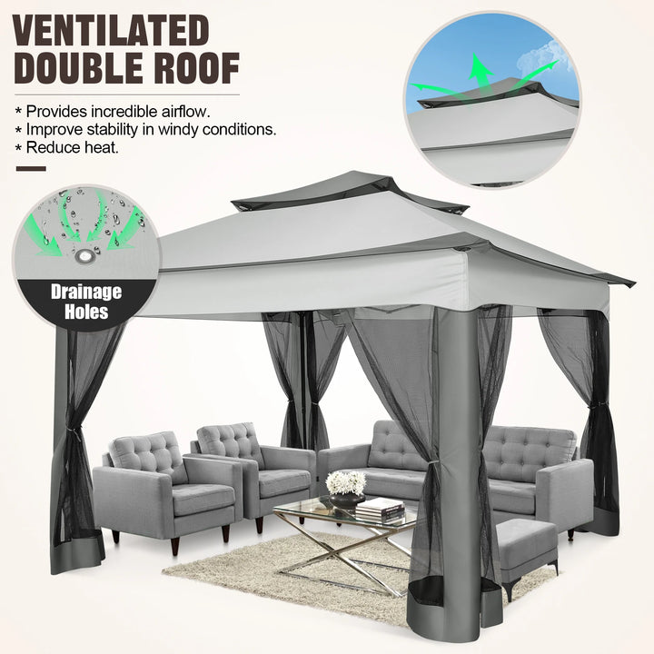 11x11 ft Pop-Up Gazebo Pavilion with Mosquito Netting | Outdoor Canopy Tent with Carry Bag | Garden, Backyard &amp; Patio
