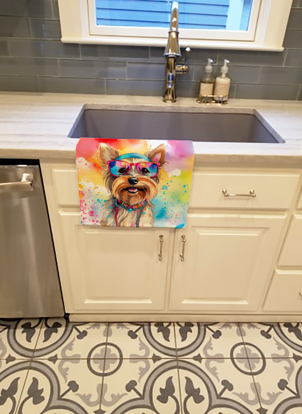 Yorkshire Terrier Hippie Dawg Kitchen Towel-1