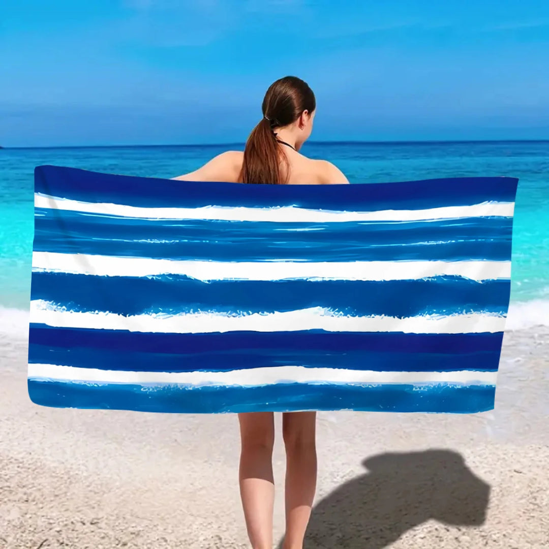 Striped Beach Towel – Quick-Dry Microfiber | Multi-Use for Beach, Pool &amp; Shower