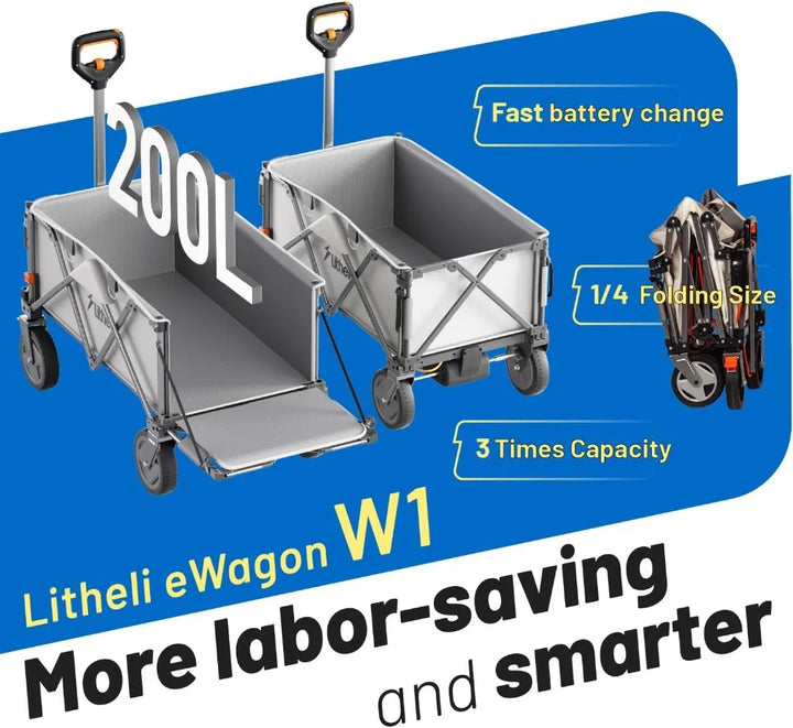 Electric Wagon Cart with All-Terrain Wheels, 200L Capacity &amp; 300 lbs Load for Camping Beach Garden Shopping