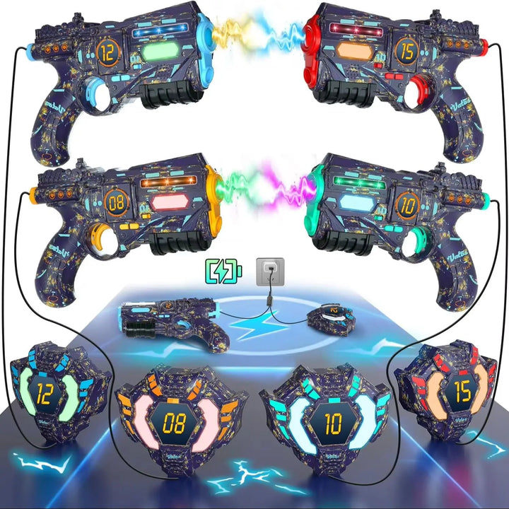 Rechargeable Data Sync Laser Tag Gun Set – 4 Vests, Glowing Light, Infrared Laser Tag Game for Adults &amp; Kids