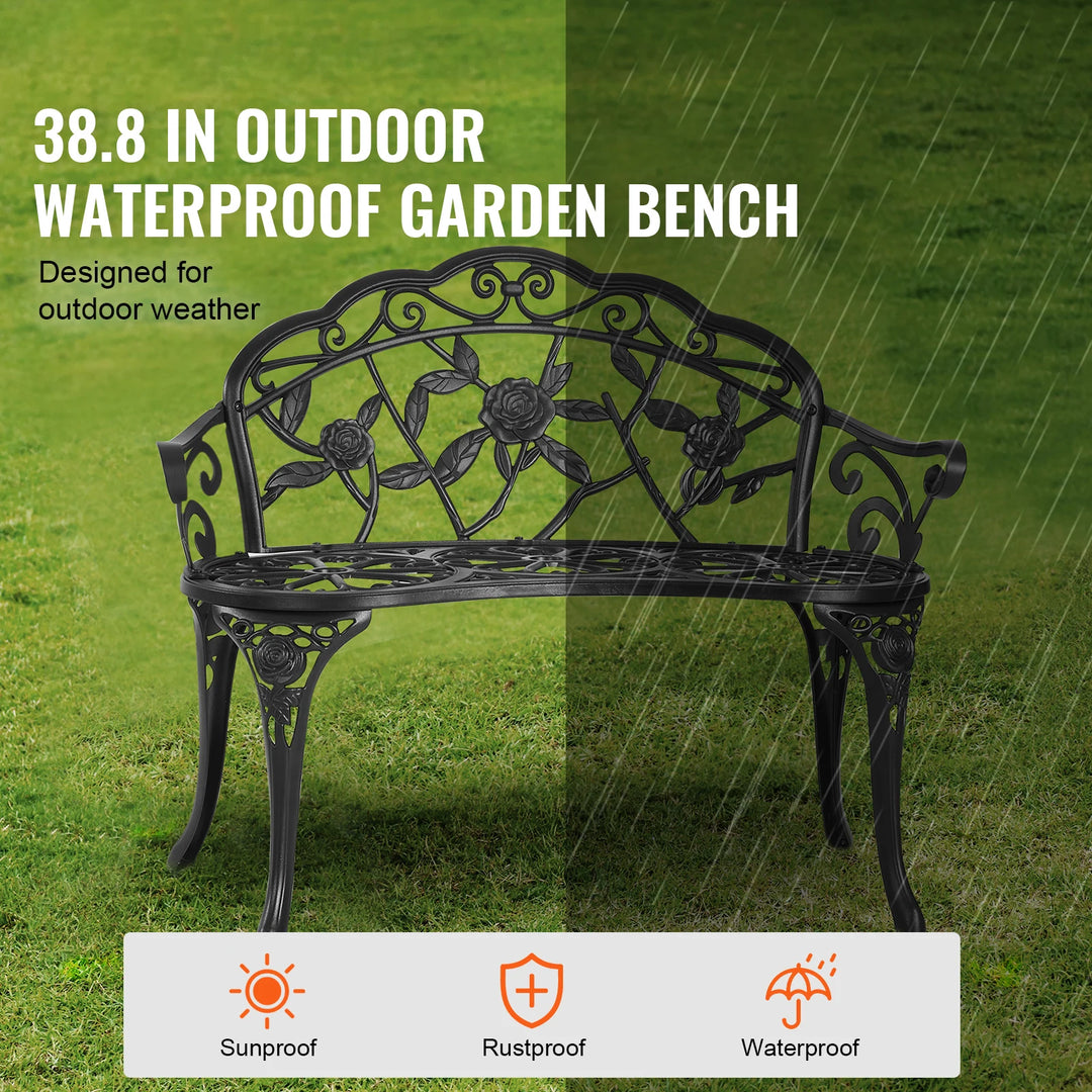 SucceBuy Outdoor Garden Bench — Metal &amp; Wood Park Bench with 480 lb Capacity | Multiple Sizes